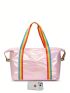 Large Capacity Travel Bag Holographic Pattern Rainbow Stripe Handle