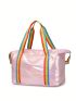 Large Capacity Travel Bag Holographic Pattern Rainbow Stripe Handle