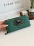 Crocodile Embossed Long Wallet Metal Skull Decor Zipper Around