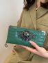 Crocodile Embossed Long Wallet Metal Skull Decor Zipper Around