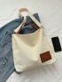 Letter Patch Detail Tote Bag Double Handle Casual Style