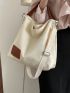 Letter Patch Detail Tote Bag Double Handle Casual Style