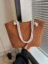 Brown Shoulder Tote Bag Corduroy Large Capacity For Daily