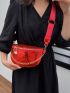 Crocodile Embossed Fanny Pack Red Fashionable Chain Decor