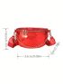 Crocodile Embossed Fanny Pack Red Fashionable Chain Decor