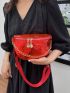 Crocodile Embossed Fanny Pack Red Fashionable Chain Decor