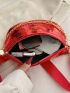 Crocodile Embossed Fanny Pack Red Fashionable Chain Decor