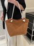 Brown Shoulder Tote Bag Corduroy Large Capacity For Daily