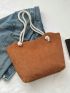 Brown Shoulder Tote Bag Corduroy Large Capacity For Daily