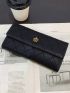 Litchi Embossed Long Wallet Geometric Pattern Metal Decor For Daily