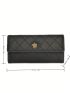 Litchi Embossed Long Wallet Geometric Pattern Metal Decor For Daily