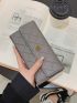 Litchi Embossed Long Wallet Geometric Pattern Metal Decor For Daily