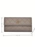 Litchi Embossed Long Wallet Geometric Pattern Metal Decor For Daily