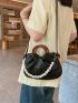 Medium Ruched Bag Black Faux Pearl Decor For Daily