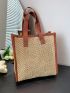 Color Block Straw Bag Double Handle