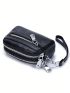 Litchi Embossed Coin Purse Black With Zipper For Daily