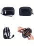 Litchi Embossed Coin Purse Black With Zipper For Daily