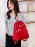 Red Classic Backpack With Coin Purse Zipper Adjustable-strap Preppy