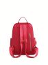 Red Classic Backpack With Coin Purse Zipper Adjustable-strap Preppy