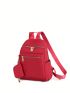 Red Classic Backpack With Coin Purse Zipper Adjustable-strap Preppy