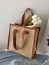 Color Block Straw Bag Double Handle