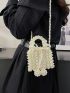 Mini Square Bag Faux Pearl Decor Chain PVC, Clear Bag
