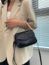 Mini Square Bag Black Faux Pearl Decor Crocodile Embossed