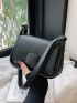 Small Saddle Bag Black Square Decor PU