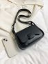 Small Saddle Bag Black Square Decor PU