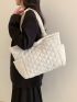 Oversized Shoulder Tote Bag Quilted Zipper Polyester