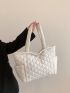 Oversized Shoulder Tote Bag Quilted Zipper Polyester