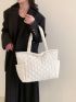 Oversized Shoulder Tote Bag Quilted Zipper Polyester