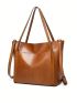 PU Shoulder Bag Brown Minimalist