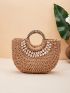 Shell Decor Straw Bag Ring Handle