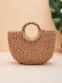 Shell Decor Straw Bag Ring Handle