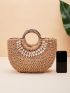 Shell Decor Straw Bag Ring Handle