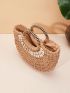 Shell Decor Straw Bag Ring Handle