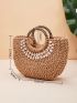 Shell Decor Straw Bag Ring Handle