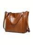 PU Shoulder Bag Brown Minimalist