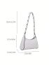 PU Baguette Bag Crocodile Embossed Silver