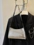 PU Baguette Bag Crocodile Embossed Silver