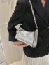 PU Baguette Bag Crocodile Embossed Silver