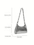 PU Baguette Bag Crocodile Embossed Silver