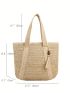 Oversized Straw Bag Bead & Tassel Decor Double Handle Zipper Vacation