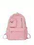 Letter Patch Decor Classic Backpack Waterproof With Zipper Nylon