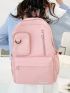 Letter Patch Decor Classic Backpack Waterproof With Zipper Nylon