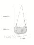 Studded Decor Hobo Bag With Zipper White PU