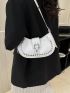 Studded Decor Hobo Bag With Zipper White PU