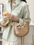 Vacation Straw Bag Flower & Twilly Scarf Decor Double Handle