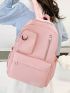 Letter Patch Decor Classic Backpack Waterproof With Zipper Nylon